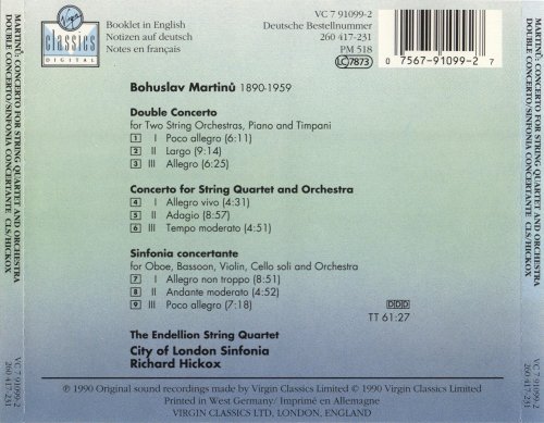 The Endellion String Quartet, City of London Sinfonia, Richard Hickox - Martinu: Concerto for String Quartet, Double Concerto, Sinfonia Concertante (1990) CD-Rip