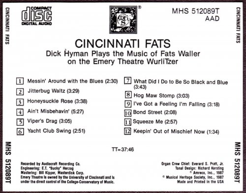 Dick Hyman - Cincinnati Fats: Dick Hyman Plays the Music of Fats Waller on the Emery Theatre WurliTzer (1987)