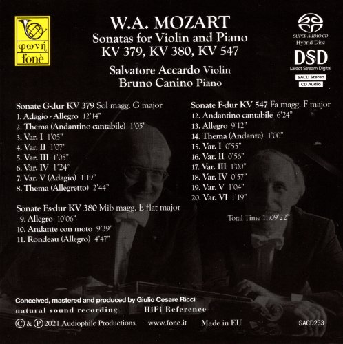 Salvatore Accardo - Mozart: Sonatas for Violin and Piano KV 379, KV 380, KV 547 (2021) [SACD]