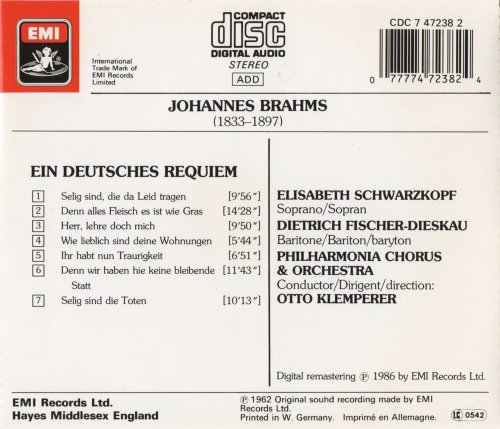 Philharmonia Orchestra, Otto Klemperer - Brahms: Ein deutsches Requiem (1986) CD-Rip