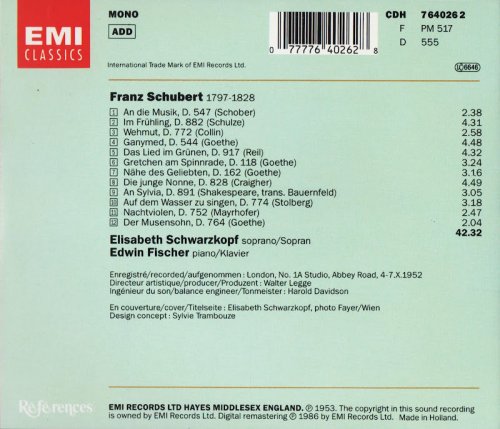 Elisabeth Schwarzkopf, Edwin Fischer - Schubert: Lieder (1991) CD-Rip