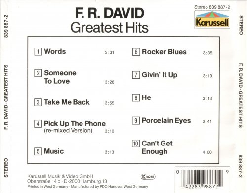 F. R. David - Greatest Hits (Words) (1991) CD-Rip