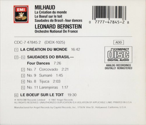 Orchestre National de France, Leonard Bernstein - Milhaud: La Creation du Monde / Le Boeuf Sur Le Toit / Saudades Do Brasil (1987) CD-Rip