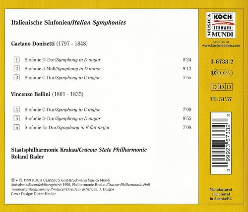 Roland Bader - Donizetti, Bellini: Symphonies (1999) CD-Rip