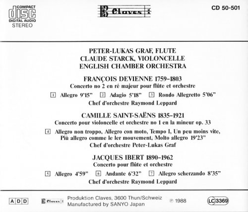 Peter-Lukas Graf, Claude Starck, Raymond Leppard, Peter-Lukas Graf - Devienne, Saint-Saëns, Ibert: Flute and Cello Concertos (1988) CD-Rip