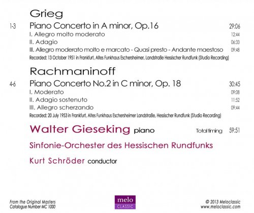 Walter Gieseking, Karl Schroeder - Grieg: Piano Concerto / Rachmaninov: Piano Concerto No.2 (2013)