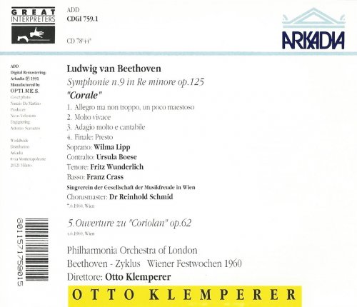 Philharmonia Orchestra, Otto Klemperer - Beethoven: Symphony No. 9 (1991) CD-Rip