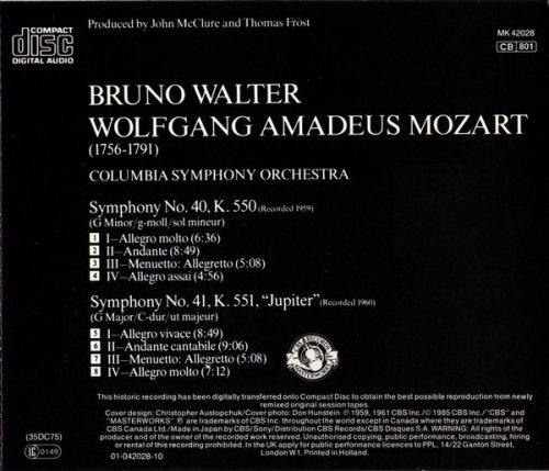 Columbia Symphony Orchestra, Bruno Walter - Mozart: Symphonies 40 & 41 (1985) CD-Rip