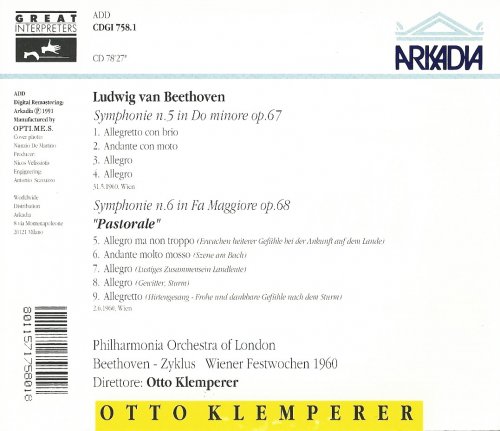 Philharmonia Orchestra, Otto Klemperer - Beethoven: Symphonies No. 5 & 6 (1991) CD-Rip