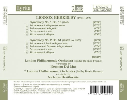 London Philharmonic Orchestra, Nicholas Braithwaite, Norman Del Mar - Berkeley: Symphonies Nos. 1 & 2 (2007)