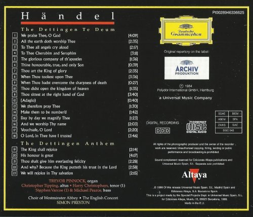 The English Concert, Simon Preston - Handel: Dettingen Te Deum, Dettingen Anthem (1999) CD-Rip