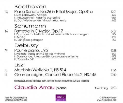 Claudio Arrau - Plays Beethoven, Debussy, Liszt, Schumann (2013)